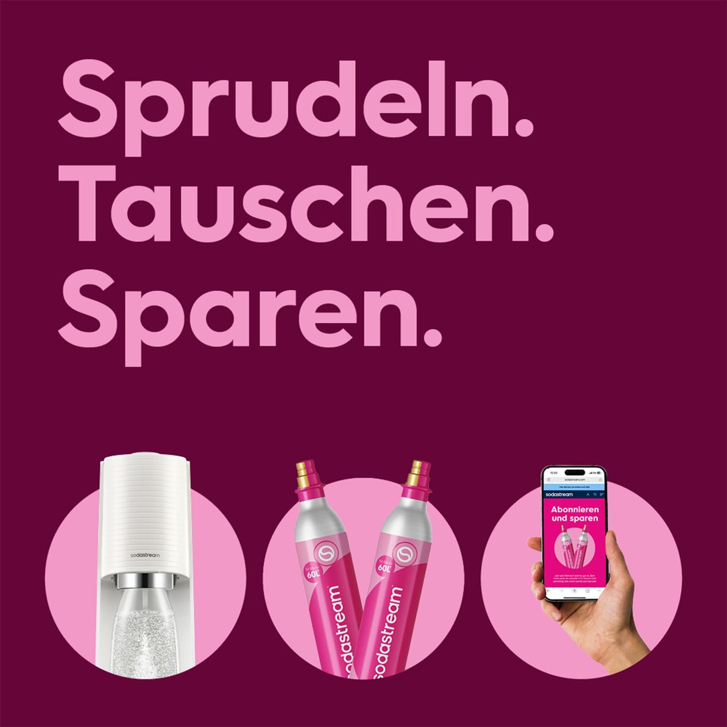 Sodastream water soda maker Terra White Value Pack x 3 with 2 x 1L bottles and 1 x 1/2L bottle dishwasher safe and 1 x CO2 Quick Connect cylinder for up to 60L - 2270213