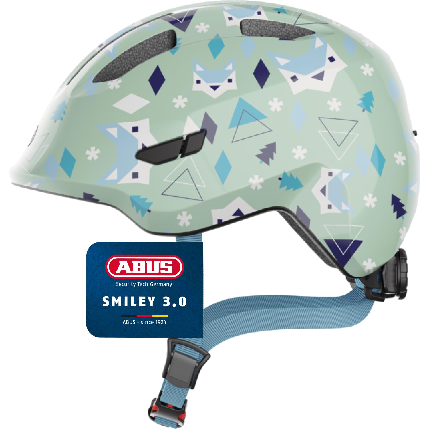 ABUS children's helmet Smiley 3.0 - bicycle helmet with a deep fit, child-friendly designs & space for a braid - for girls and boys - light green with pattern, size M - 67256