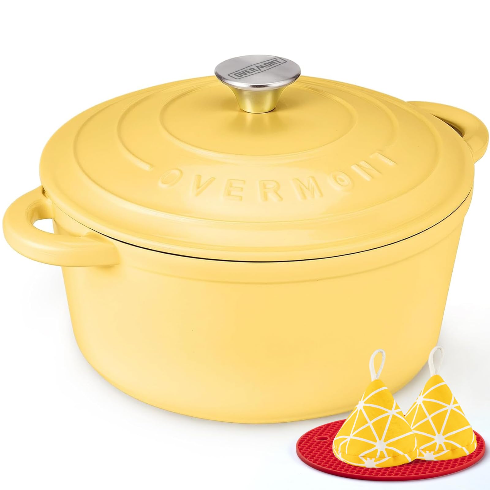 Tavă de friptură Overmont din fontă emailată - vas caserolă 26 cm, sigur pentru cuptor - cu capac și carte de bucate - pentru gătit, copt, fiert la foc mic, fript - gâscă
