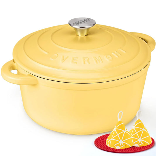 Tavă de friptură Overmont din fontă emailată - vas caserolă 26 cm, sigur pentru cuptor - cu capac și carte de bucate - pentru gătit, copt, fiert la foc mic, fript - gâscă