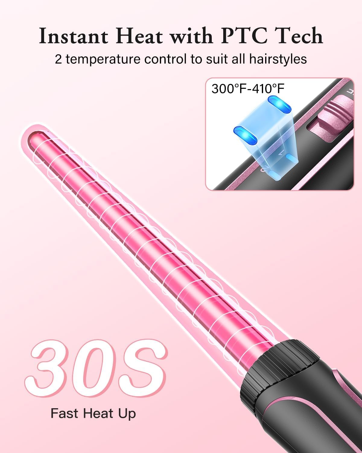 BESTOPE PRO curling iron curling iron 3 barrels wave iron 5 in 1 - curling iron set 3 barrels for large waves, temperature setting, quick heating and a glove, 2 clips, rosé - MD-J18