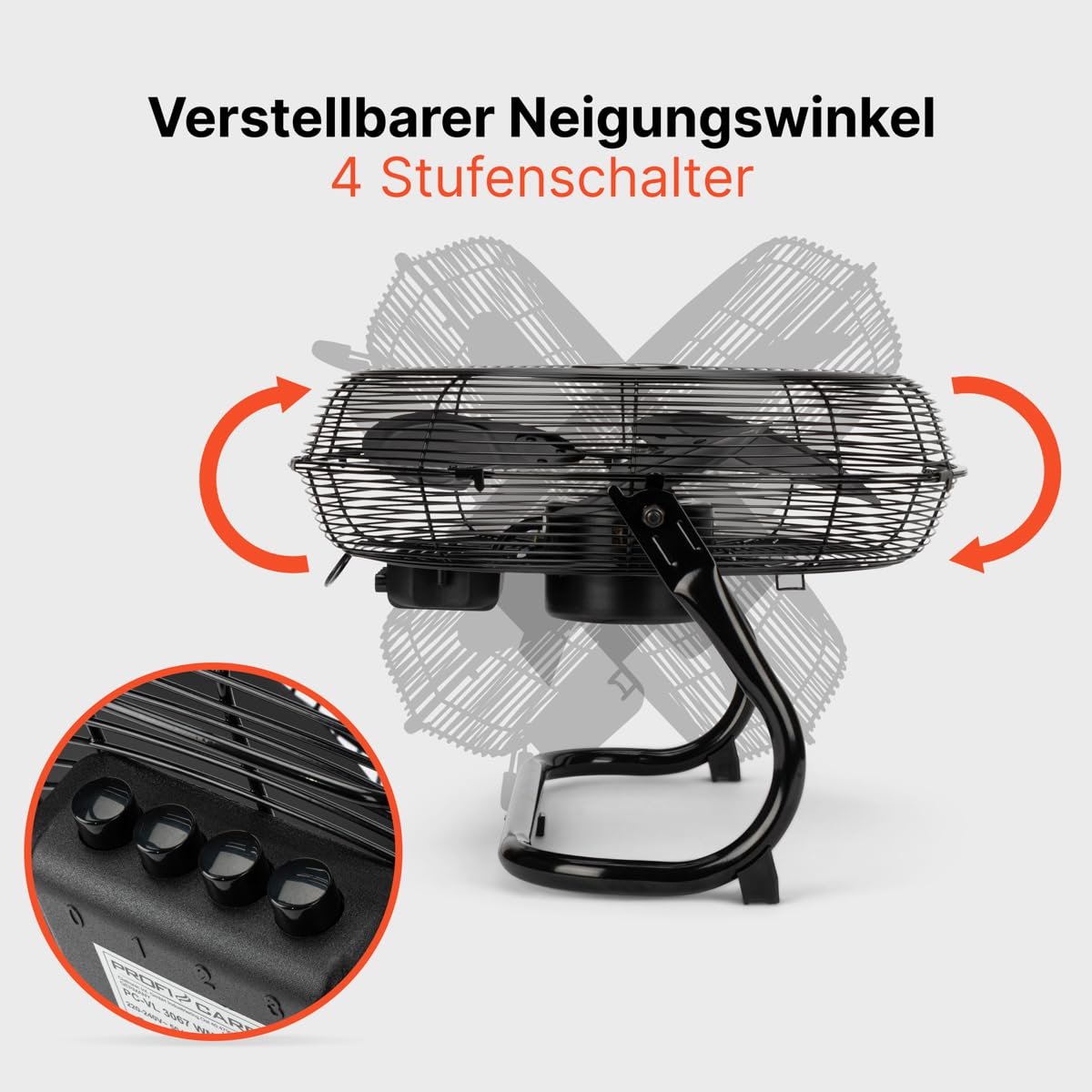 ProfiCare® XL wind machine with 45 cm Ø | Fan adjustable angle | Floor fan 3 levels | Quiet metal fan | Air cooler | Standing fan | Space cooler | PC-VL 3066 WM black - 330661