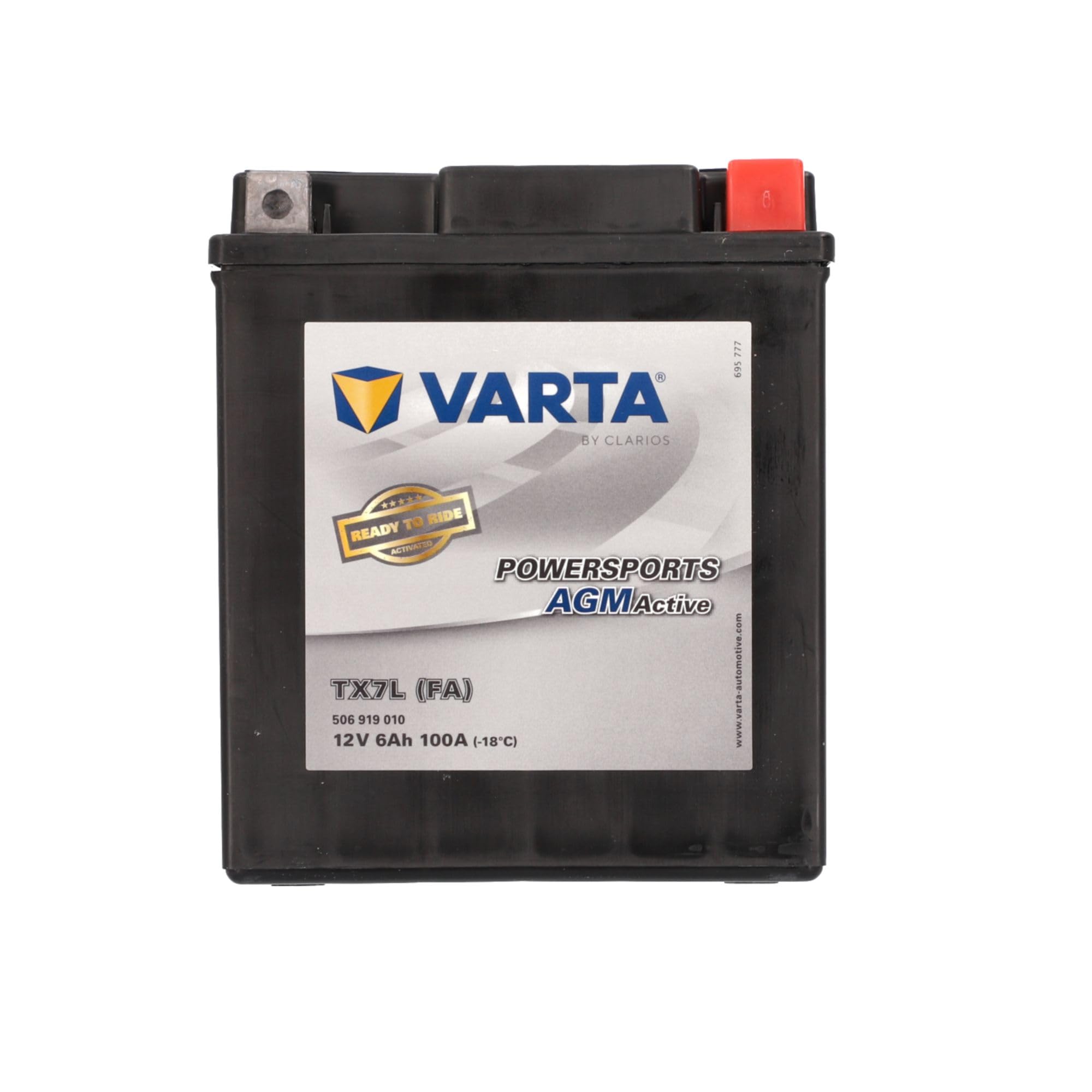 VARTA motorcycle battery 6 Ah / 100 A - 130 mm Powersports Active AGM - long service life, pre-charged, maintenance-free, suitable for motorcycles, scooters, quads, jet skis and snowmobiles, black - 506919010