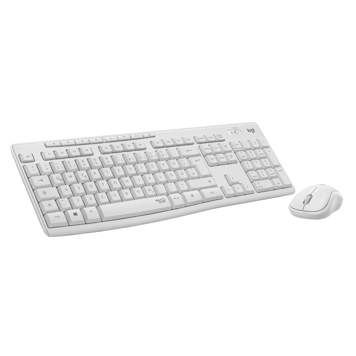 Logitech MK295 wireless keyboard and mouse set with SilentTouch technology, shortcut keys, optical tracking, Nano USB receiver, lag-free wireless connection, QWERTZ layout - White - 920-009819