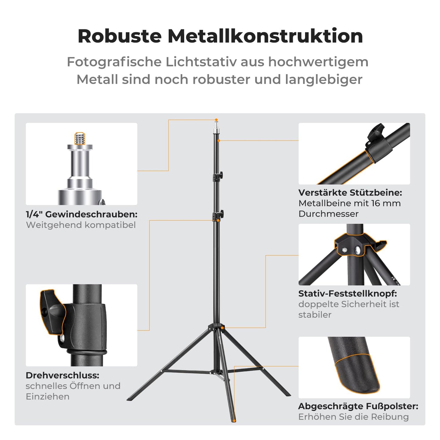 K&F CONCEPT 200CM Metal Photography Light Stand with Tripod Bag & 1/4" Srew - KF34.041U