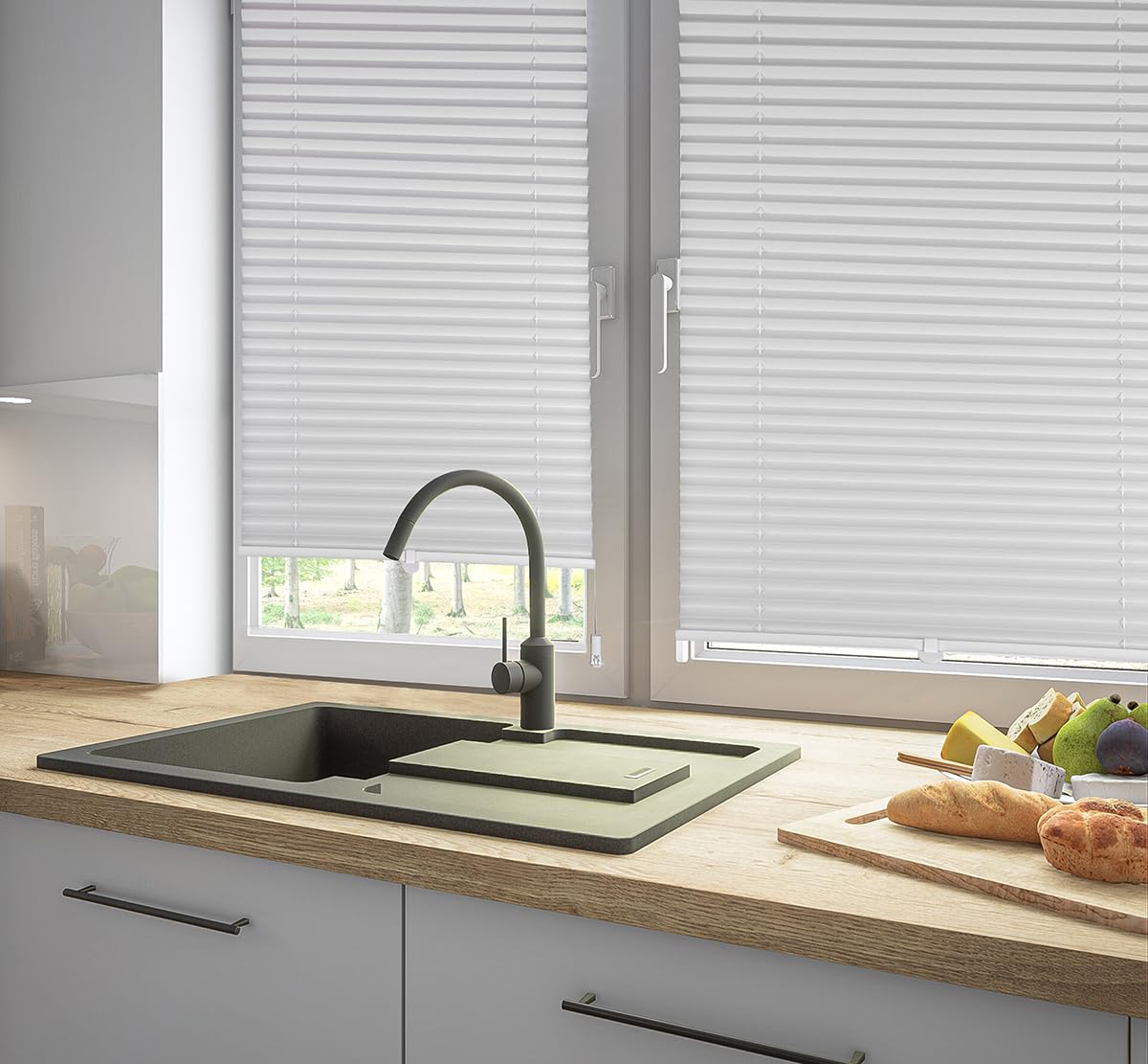 Sekey pleated blinds without drilling, window pleated blinds Klemmfix blinds 135 cm wide, tensioned opaque sun protection window blind, 135x150cm, white - 38B51359