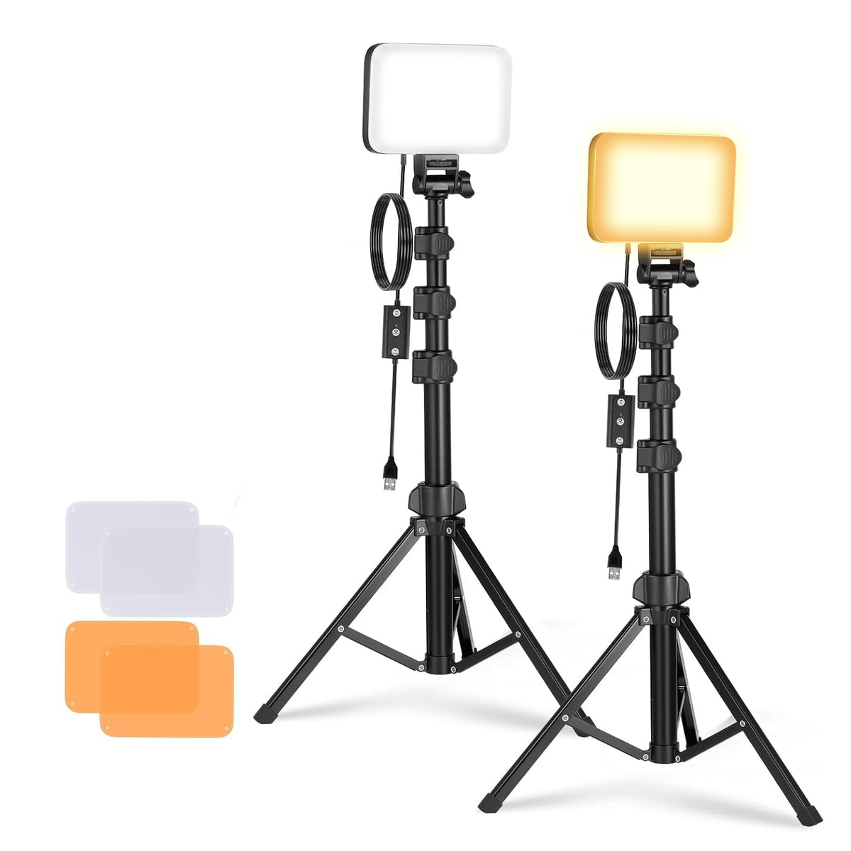 NEEWER Basics Pachet de 2 kit de iluminat pentru panou cu lumini video LED, lumini de studio portabile reglabile bicolore cu suporturi și filtre, 3200K-5600K 750lux CRI95 pentru înregistrare video în flux live fotografie, BP66