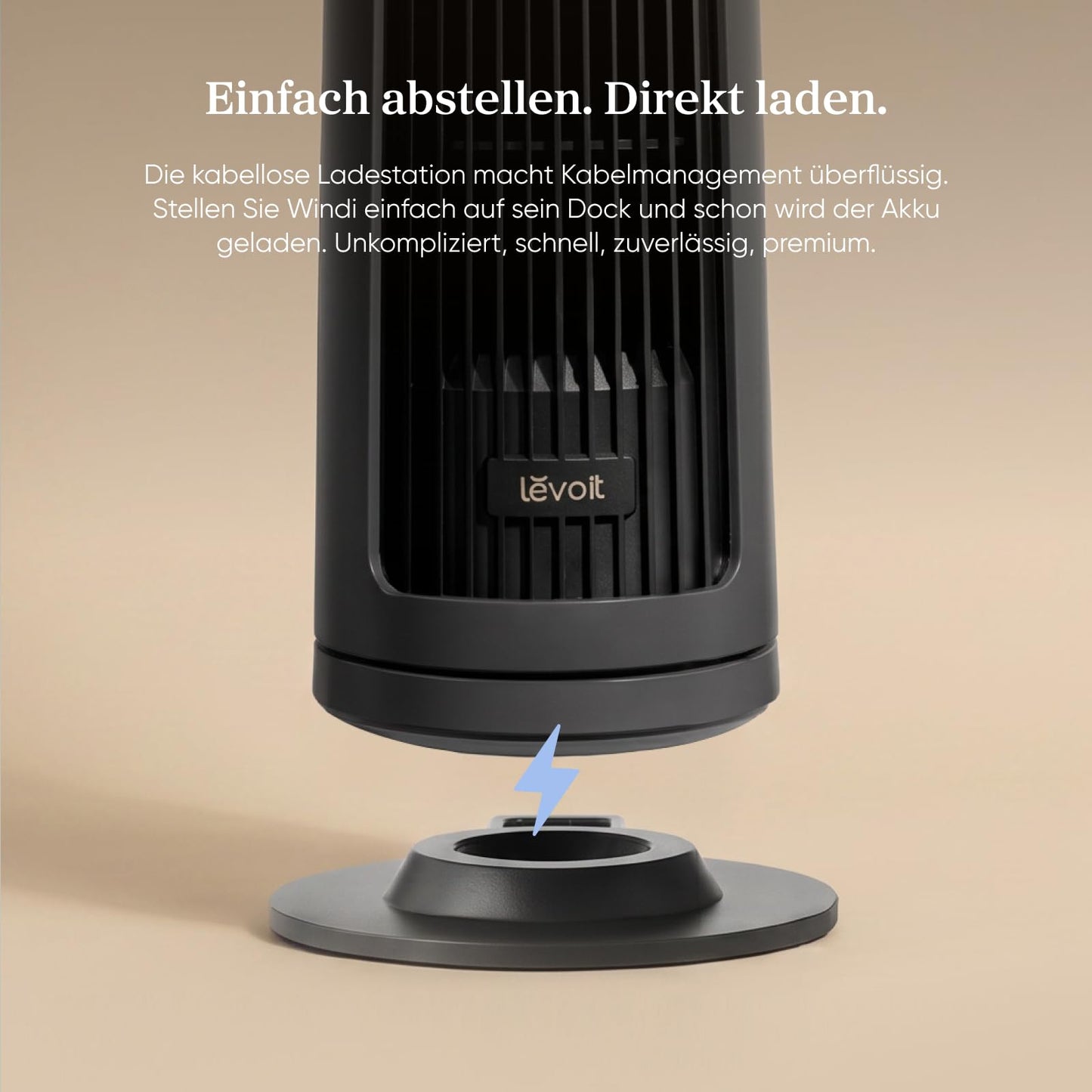 Levoit compact tower fan battery DC motor indoor/outdoor - quiet from 20dB fan - 7m/s cooling table fan - 5 levels/90° oscillation/12 hour timer/remote control - portable, 33 cm, graphite gray - LTF-F132BL-AEU