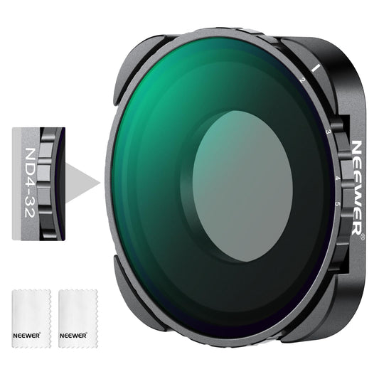 NEEWER Variable ND filter, compatible with GoPro 13 12 11 10 9, ND4-32 2-5 Stop, screw-on gray filter with multi-coated HD optical glass, slim frame, 2 cleaning cloths, no X pattern - FL-C04