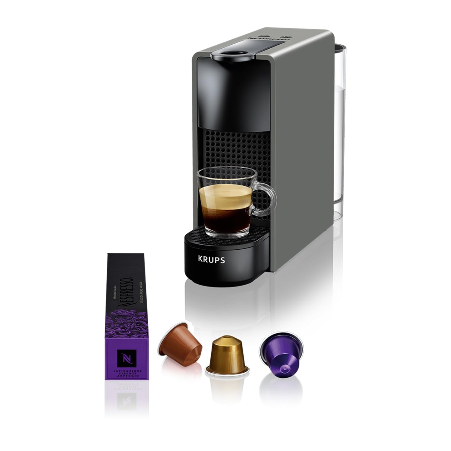 Nespresso Krups XN110B Essenza Mini coffee capsule machine, 0.6 L, 19 bar, energy saving mode, gray - XN110BRD