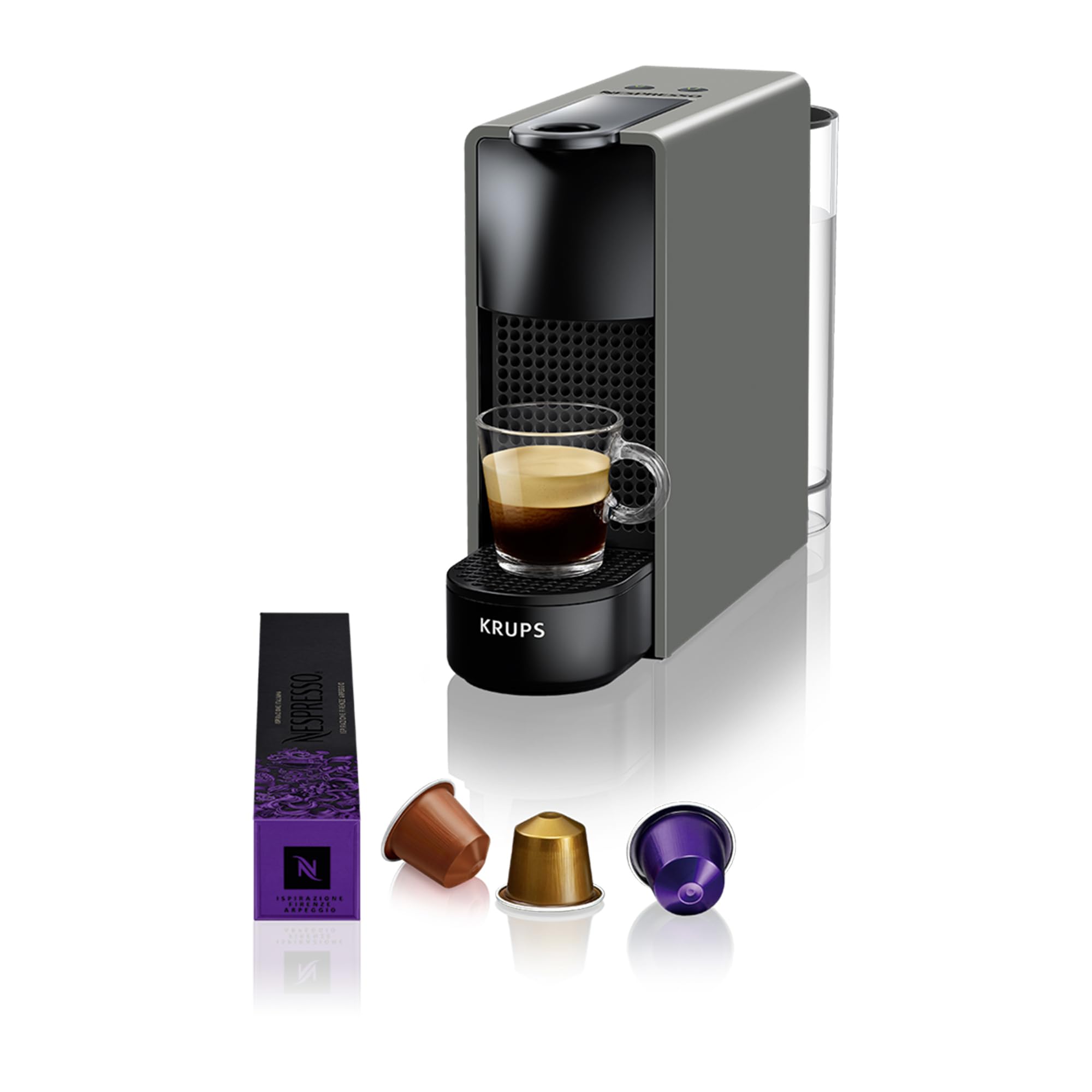 Nespresso Krups XN110B Essenza Mini coffee capsule machine, 0.6 L, 19 bar, energy saving mode, gray - XN110BRD