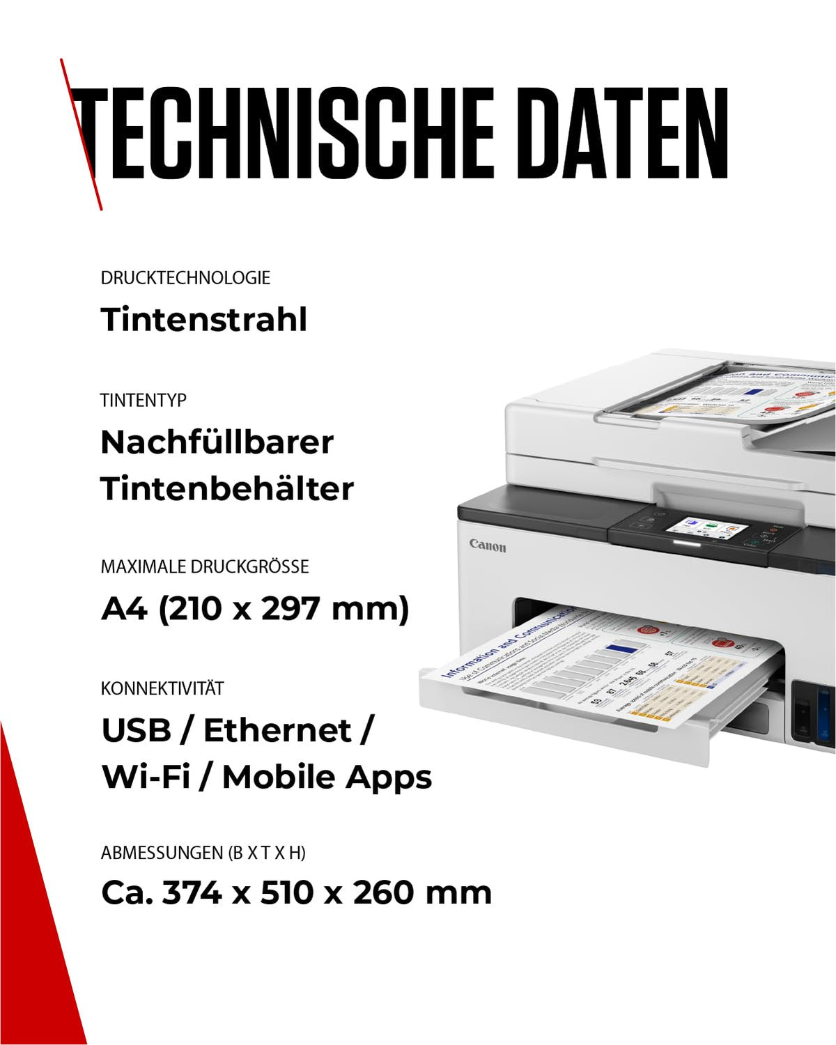 Canon MAXIFY GX2051 Imprimantă cu jet de cerneală 4-in-1 Multifuncțională DIN A4 (Imprimantă, Scanner, Copiator, Fax, ADF, 600x1200 DPI, WLAN, USB, Imprimare duplex, Casetă de 250 de coli) Include 6 x Sticle de cerneală
