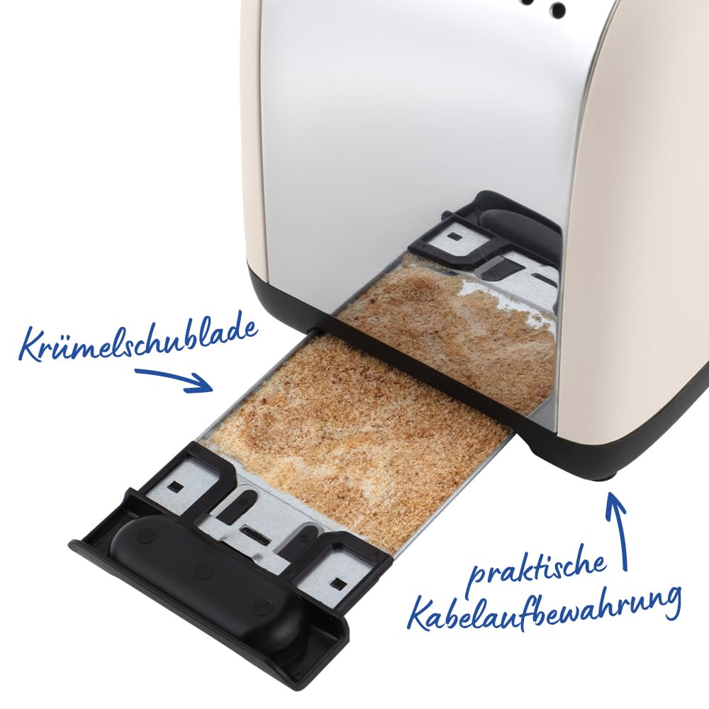 Russell Hobbs Toaster [for 2 slices] Colours Plus Jasmine (6 browning levels, wide toast slot, quick toast, lift function, bun warmer, defrost, reheat & stop function, 1100W) 26930-56