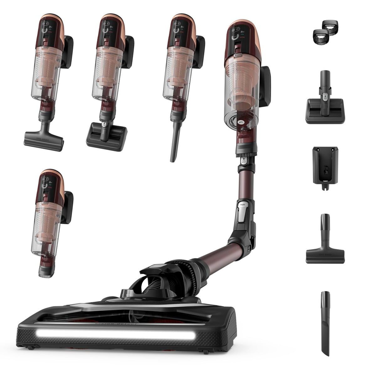 Rowenta X-Pert 6.80 Flex cordless vacuum cleaner, powerful 100 AW, long runtime of up to 60 minutes, LED nozzle, only 1.4 kg as a handheld vacuum, includes pet hair accessories, wine red, RH6493E0