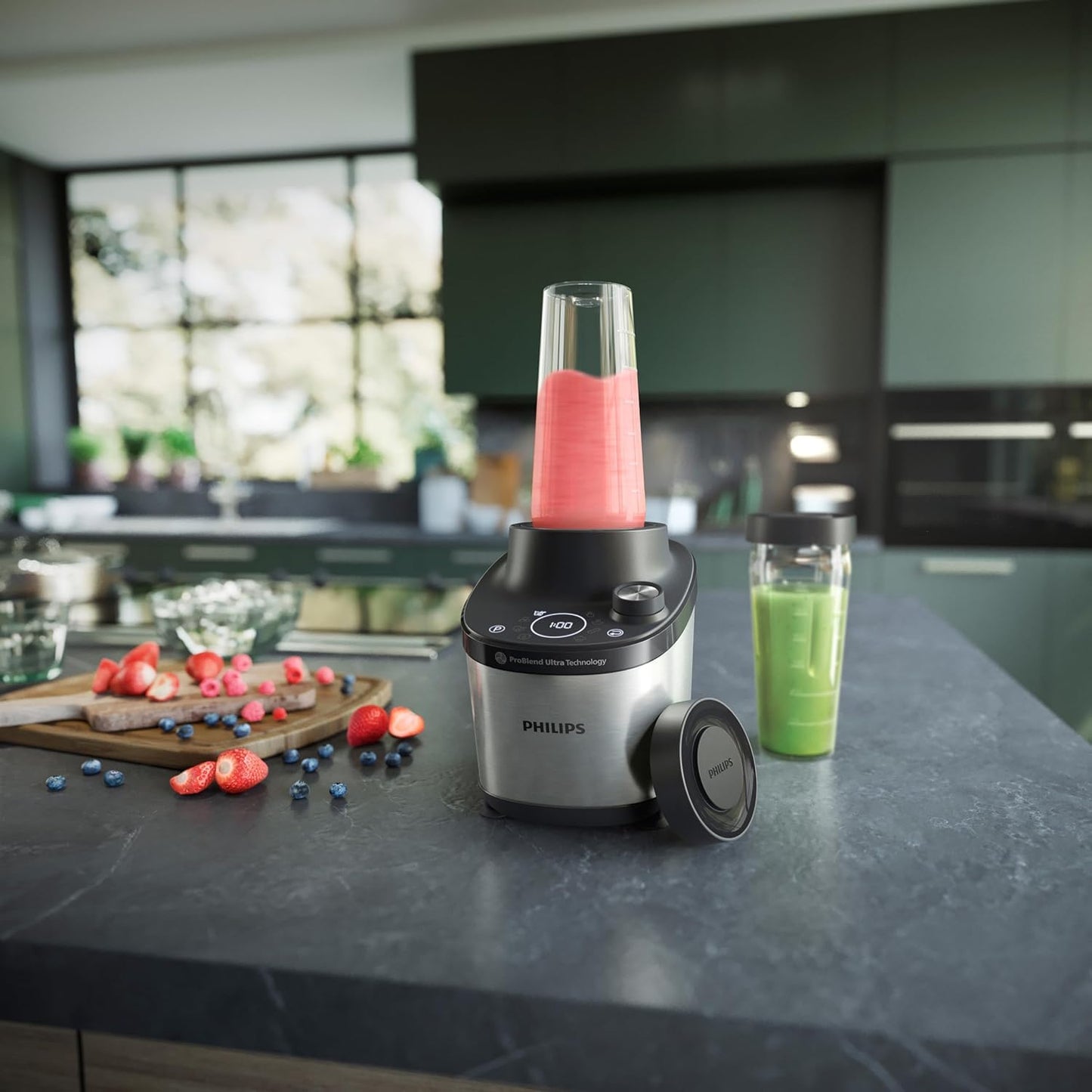 Philips 7000 Series High Performance Blender - ProBlend Ultra Technology, 1,500 W, 2 L Glass Container, Quick Select Programs for Smoothies & Soups, HomeID App, Dishwasher Safe Parts (HR3760/10)