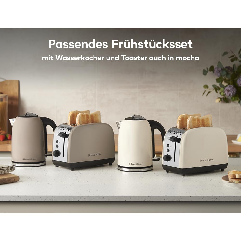 Russell Hobbs Toaster [for 2 slices] Colours Plus Jasmine (6 browning levels, wide toast slot, quick toast, lift function, bun warmer, defrost, reheat & stop function, 1100W) 26930-56