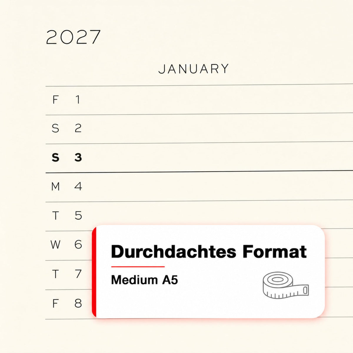 LEUCHTTURM1917 weekly calendar 2027 medium (A5) with notebook, lined - appointment planner English, cherry, soft cover, 145 x 210 mm, January-December 2027, weekly overview on the left + note page on the right - 400235