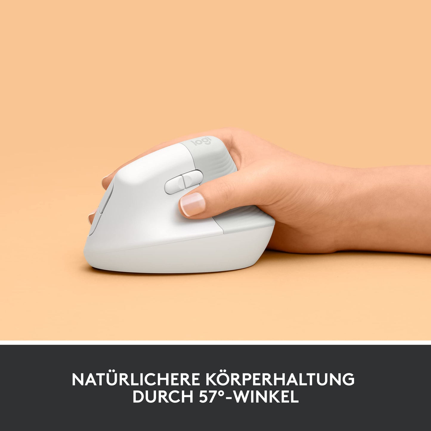 Logitech Lift Vertical Ergonomic Mouse, Wireless, Bluetooth or Logi Bolt USB Receiver, Quiet Clicks, 4 Buttons, Compatible with Windows/macOS/iPadOS, Laptop, PC - White - 910-006475