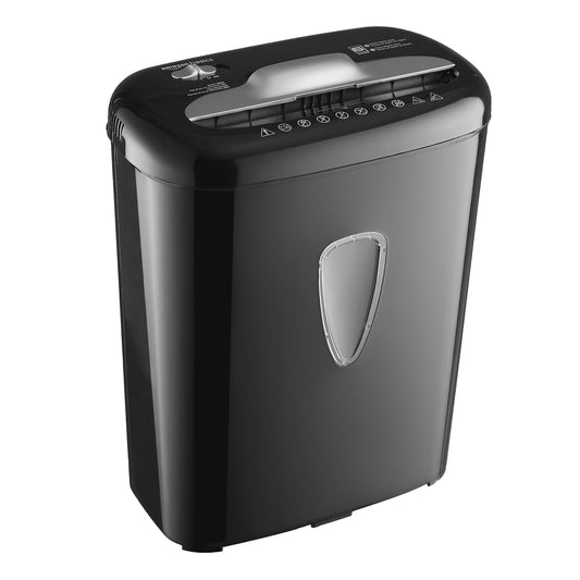 Amazon Basics document shredder with microparticle cut, 5-6 sheets, with transparent viewing window, for documents and credit cards, 15.5l collection container, black - AU610MA
