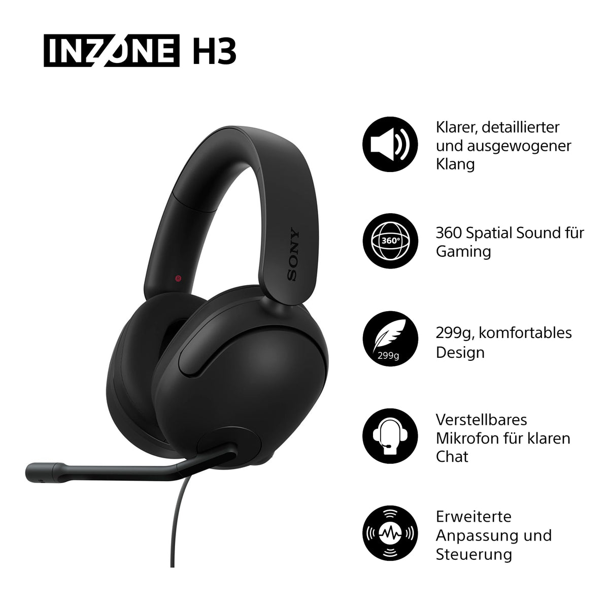 Sony INZONE H3 Cască de gaming cu fir - MDRG300B.CE7