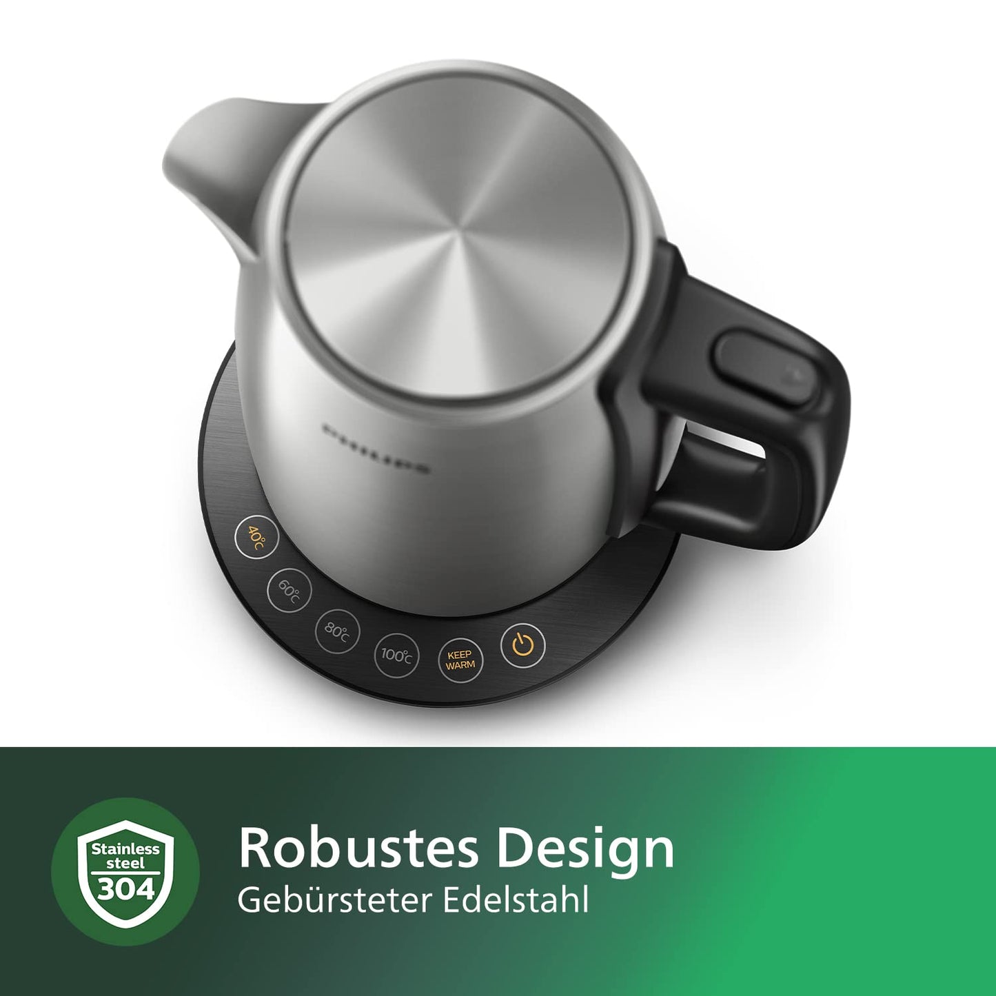 Philips kettle - 1.7 L capacity with temperature control, keep warm function and control display, pirouette base, 2200 watts, 23 x 18.8 x 25.7 cm, stainless steel, (HD9359/90)