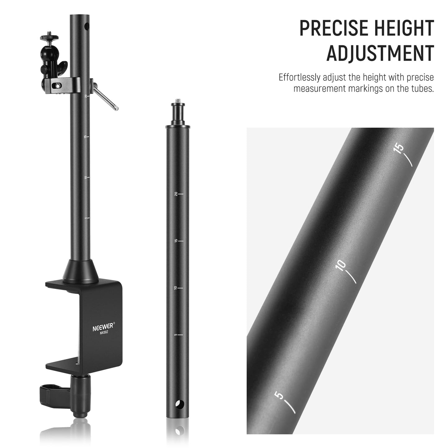 NEEWER Overhead Camera Mount Rig with 2 Ball Head Super Clamp/Mobile Phone Holder/Camera Table Mount, Multi Device Holder Platform Overhead Tripod, Adjustable Height Width, Max Load 12kg, NK002