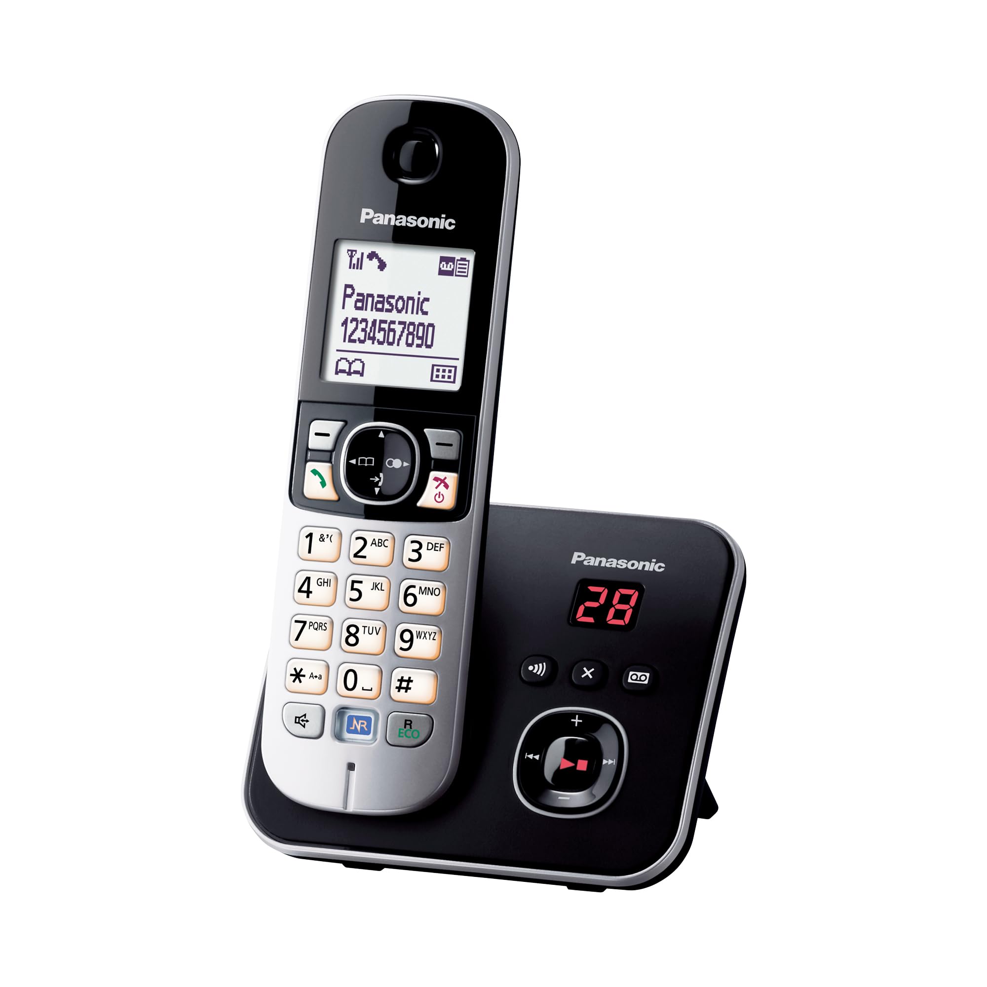 Panasonic KX-TG6821GB DECT cordless telephone with answering machine (low radiation, eco mode, gap telephone, landline, call barring) black