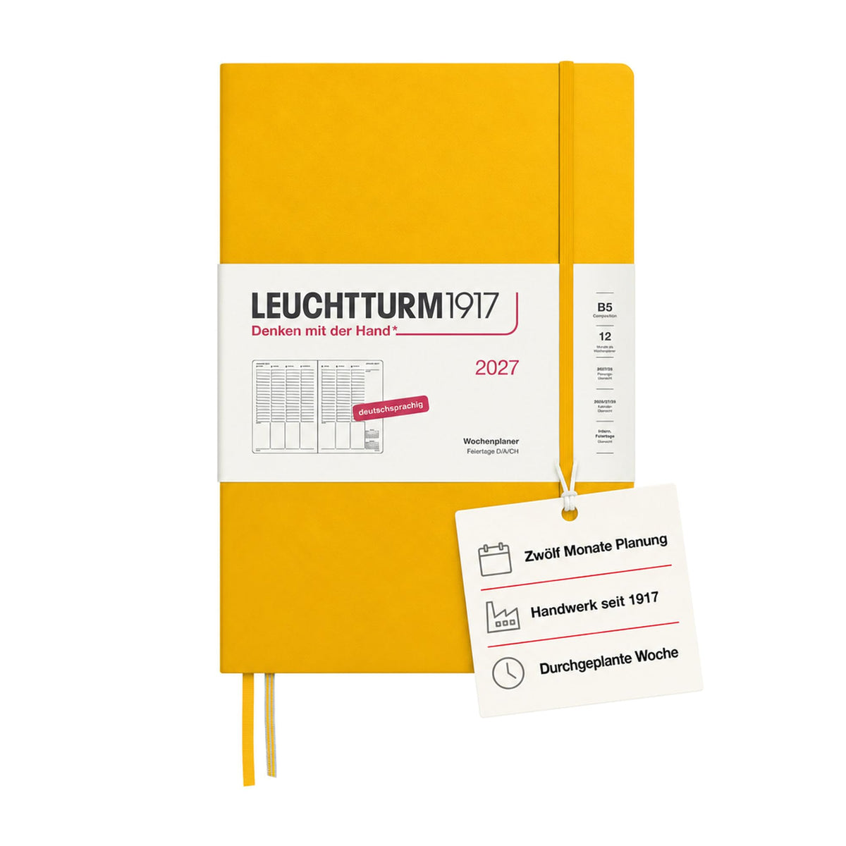 LEUCHTTURM1917 weekly planner 2027 Composition (B5) - German, Sunflower, 254 x 178 mm, January-December (12 months), weekly overview with hourly grid 7:00-22:00 per column, hardcover, 80 g/m² paper - 400143
