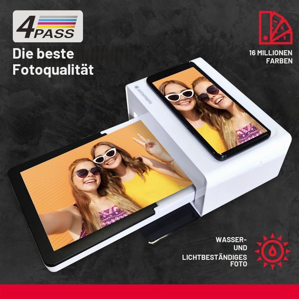 AGFAPHOTO Realipix Moments AMO46 – 10x15 cm Smartphone Photo Printer, Bluetooth for Apple and Android Smartphones, 4Pass Thermal Sublimation – White
