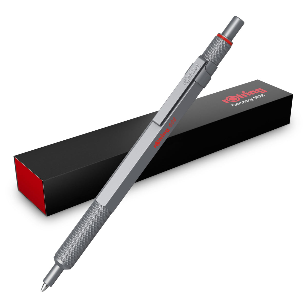 rOtring 600 Gelschreiber | 0,55 mm | Cerneală neagră | Instrument de scris argintiu cu corp metalic | Zonă de prindere antiderapantă, cu striații și corp hexagonal | Reîncărcabil - SAP_2196011