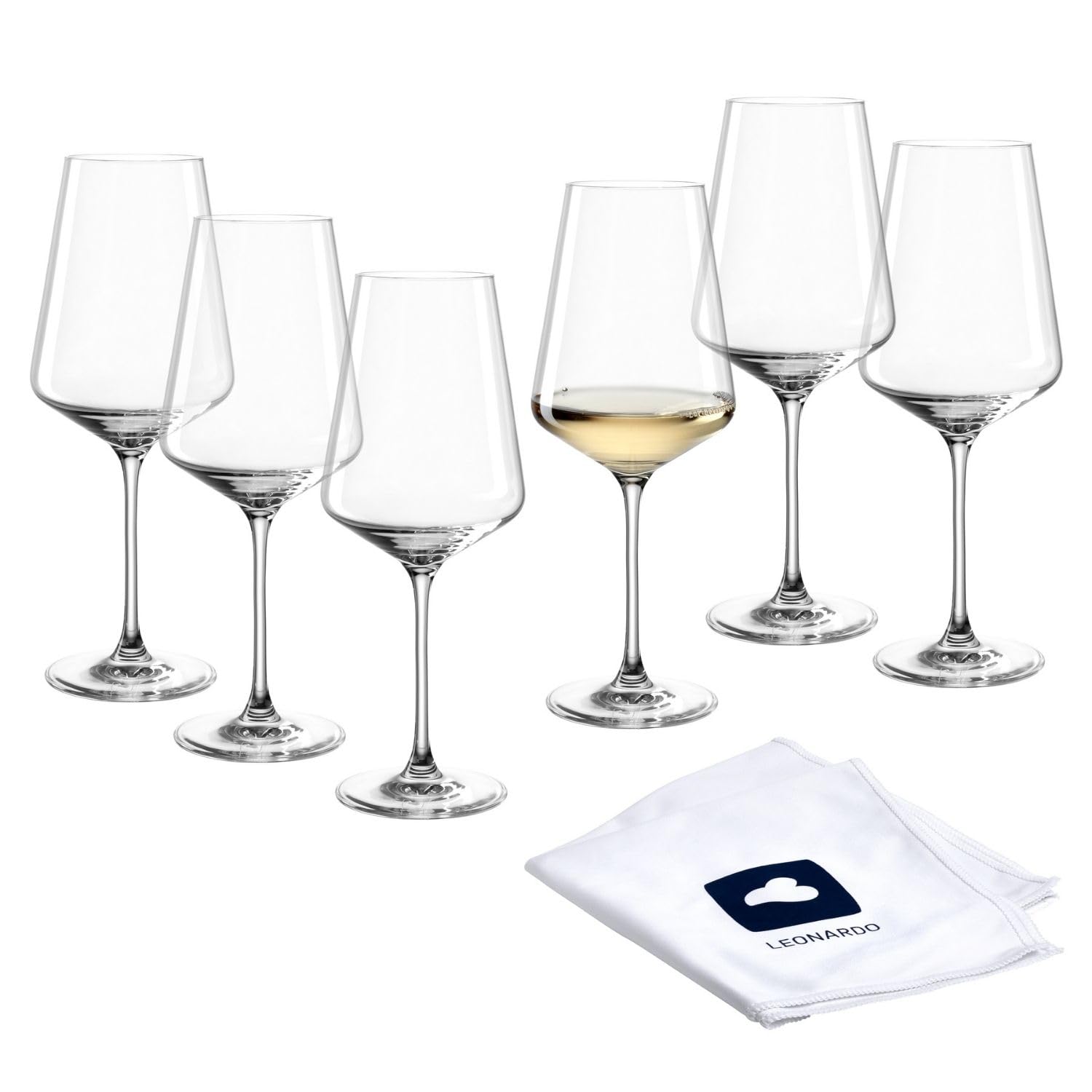 LEONARDO HOME PUCCINI white wine glasses (set of 6) incl. polishing cloth • Scratch-resistant wine glasses (560 ml) • Dishwasher safe & durable • Timeless glasses for white wine • Puccini white wine glass • 040977