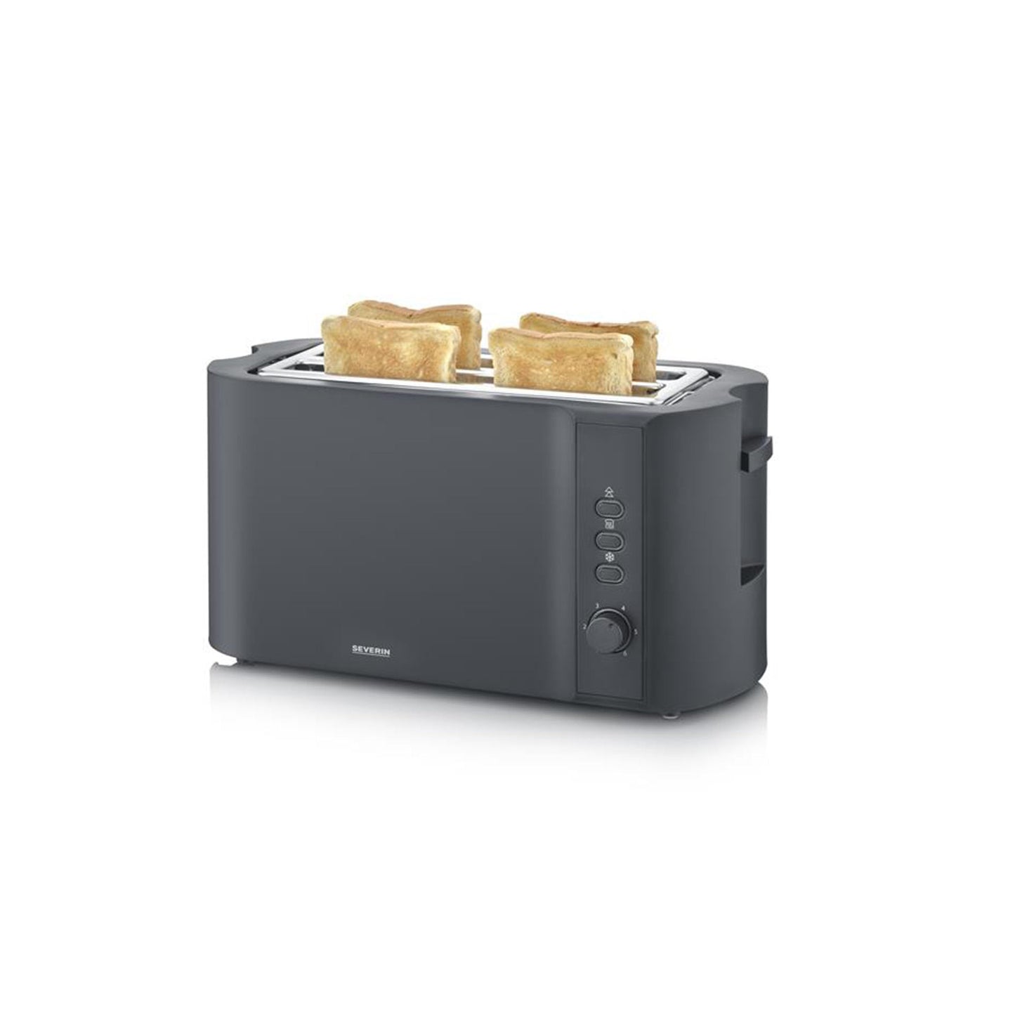 Severin toaster long slot with integrated bread roll attachment, different warm-up levels, 1,400 W, matt black