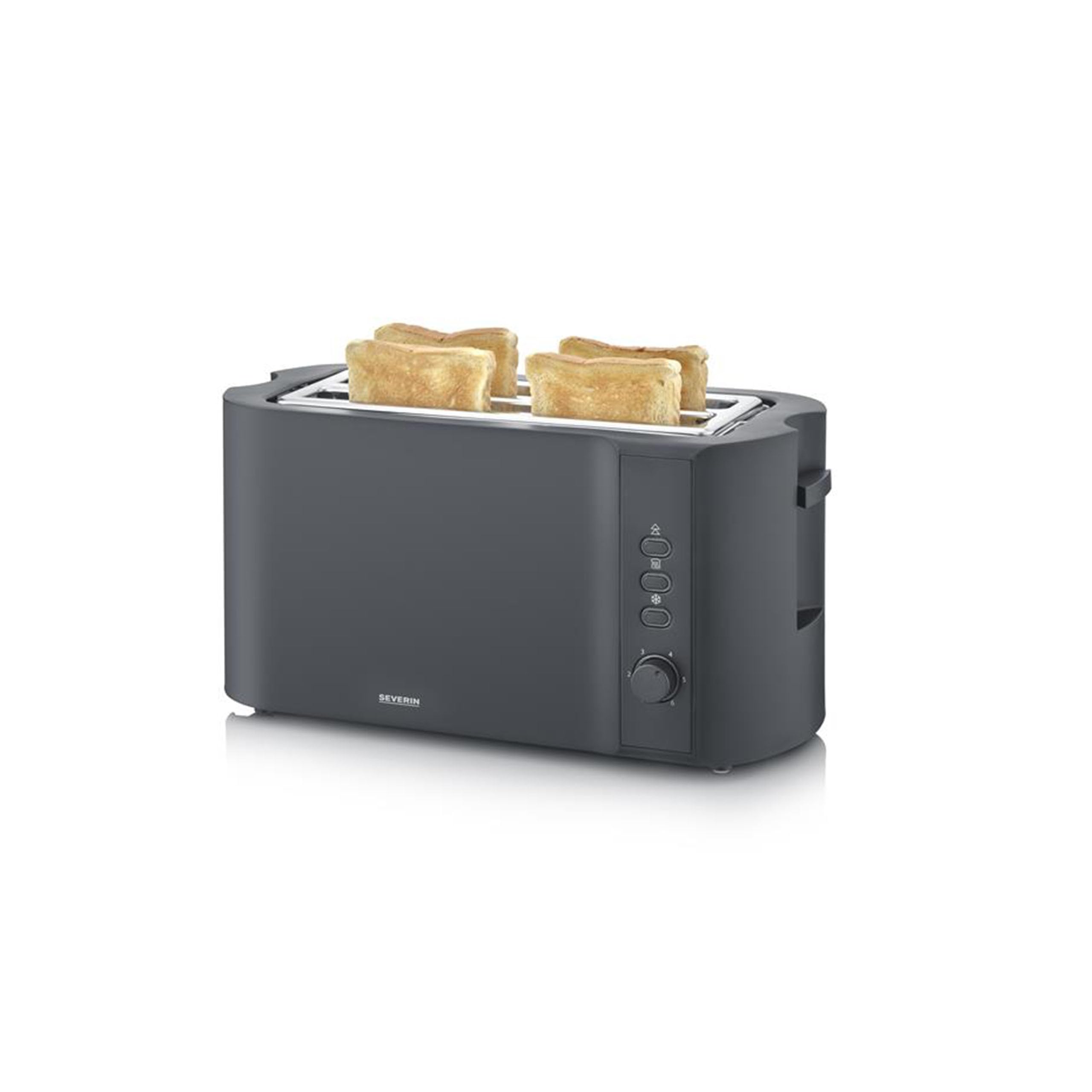 Severin toaster long slot with integrated bread roll attachment, different warm-up levels, 1,400 W, matt black
