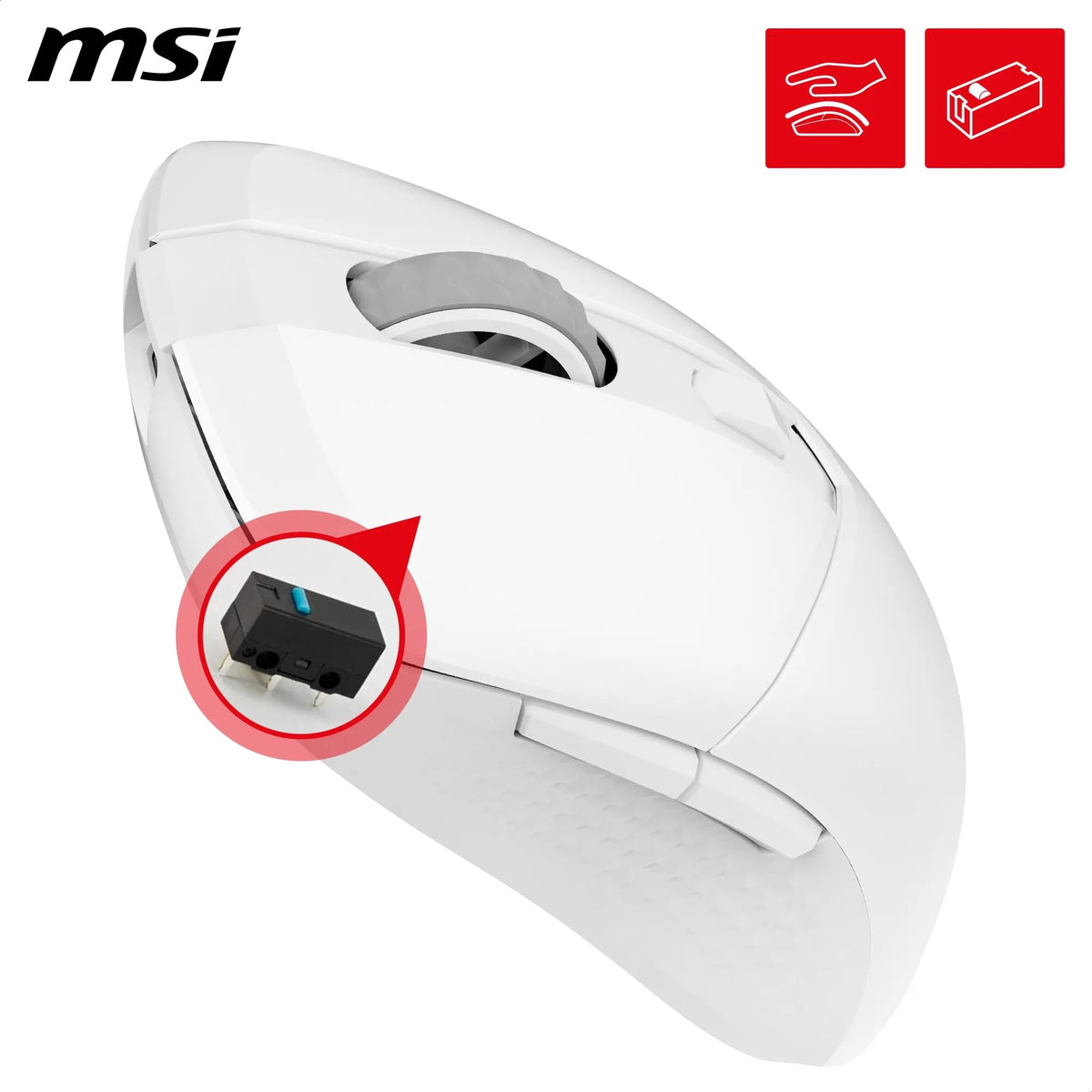 MSI Versa 300 Wireless White Gaming Mouse – 8000 DPI, symmetrical, Kailh micro switches with 30 million clicks, 6 buttons, 50 hours battery life, 1 ms latency, RGB, 60 g – wired/wireless - S12-4301440-CLA