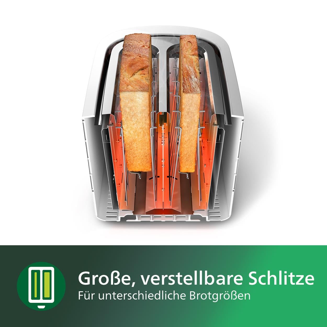 Philips toaster - 2 toast slots, 8 levels, bun attachment, defrost function, lift function, automatic switch-off, white (HD2581/00)