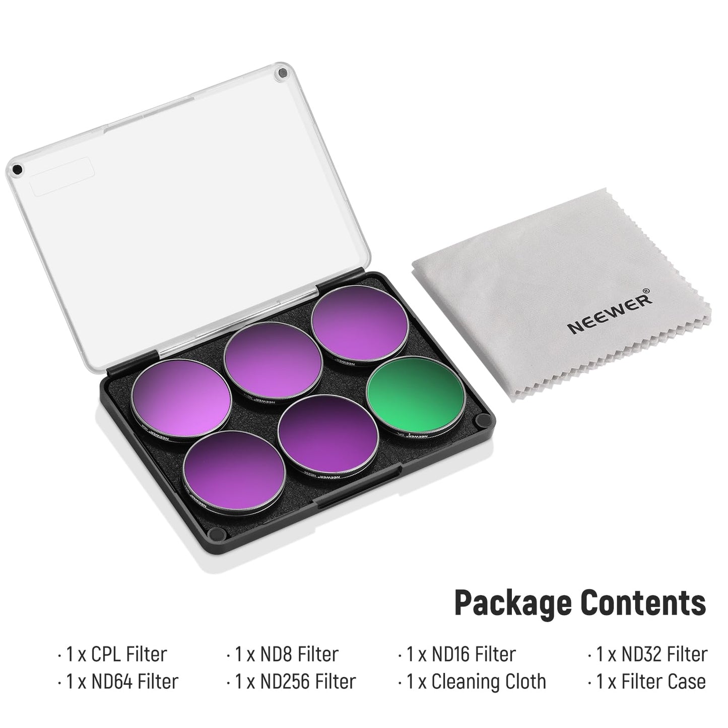 NEEWER ND filter set compatible with DJI Osmo Action 5 Pro/4/3, pack of 6 ND8+ND16+ND32+ND64+ND256+CPL gray filter polarization filter action camera accessories, multi-coated optical HD glass, FL-A98