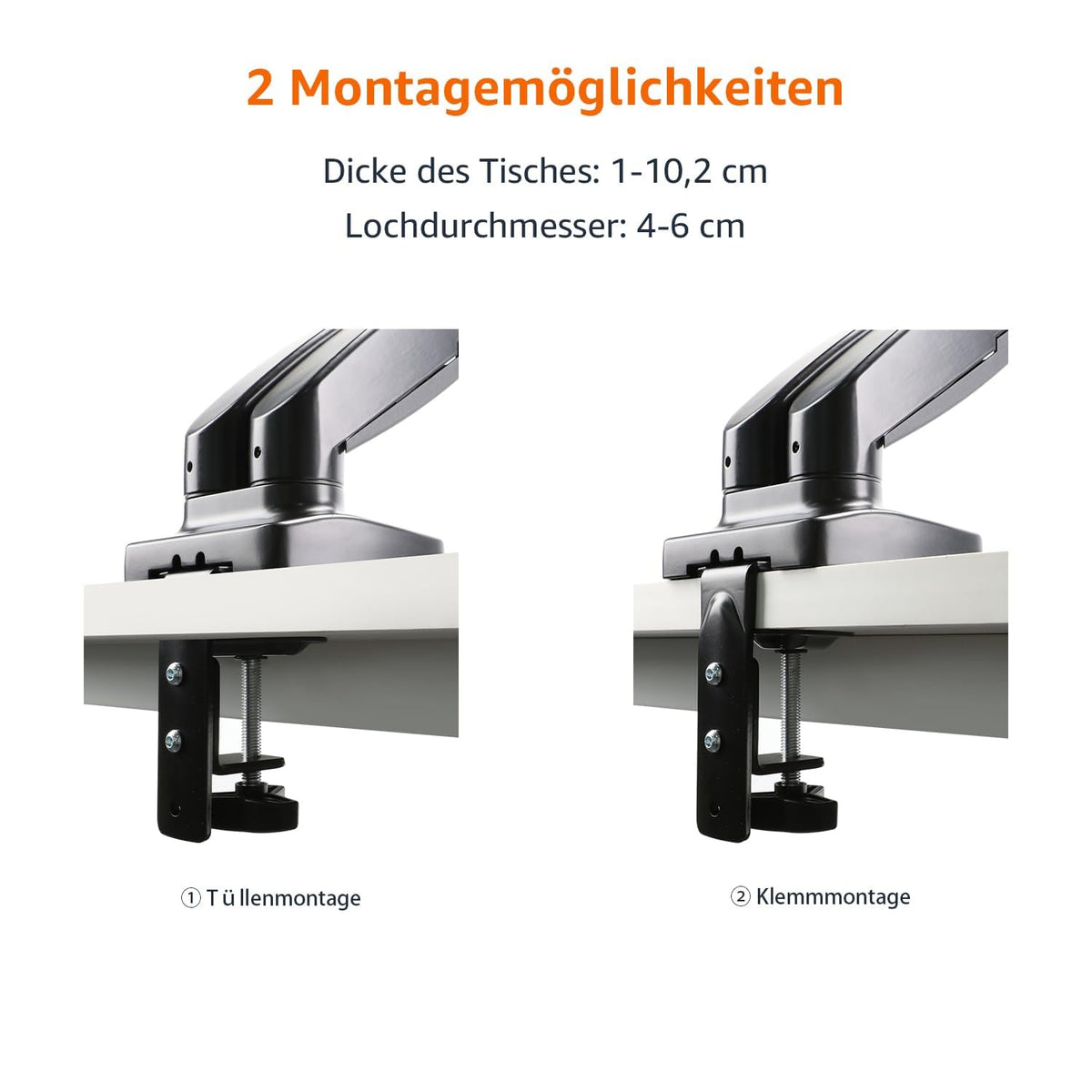 Amazon Basics Braț dublu pentru monitor cu arc pneumatic, montare pe birou, tensiune ajustabilă, pentru monitoare de 15–27 inch (38,1cm–68,6cm), suportă 2,0kg–7,0kg pe braț, VESA 75x75/100x100, negru - DS-MADDBE