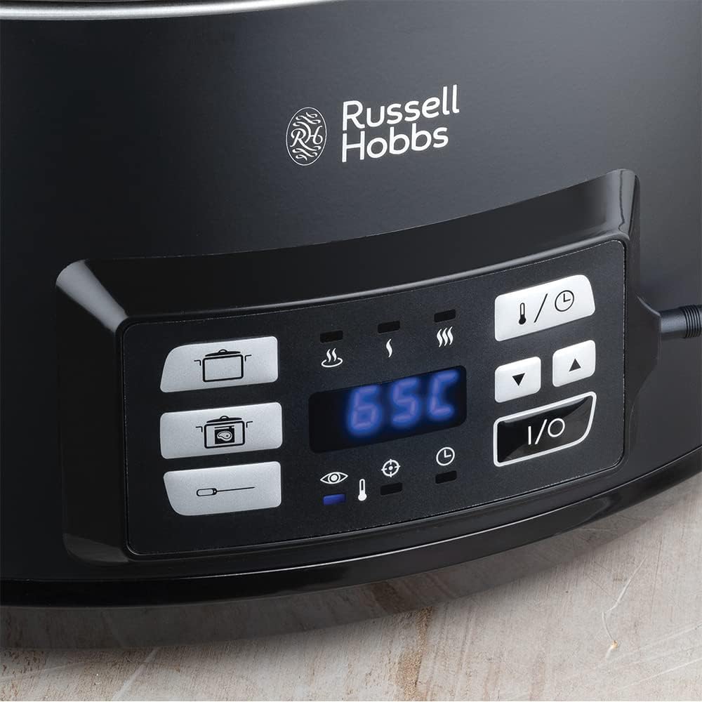 Russell Hobbs 3-in-1 Multi Cooker [Slow Cooker, Sous Vide, Roaster + Core Temperature Sensor] features a heavy 6.5L ceramic cooking pot for optimal temperature distribution (digital display/timer, temperature indicator) 25630-56.