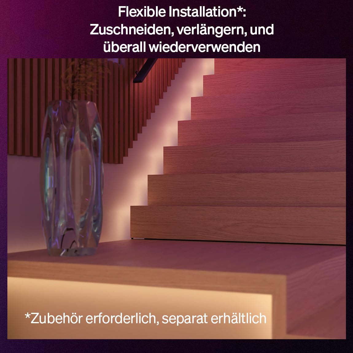 Philips Hue Flux 3m LED lightstrip, 1200 lm light strip, flexible interior lighting, Chromasync™ color mixing, RGBWWIC, LED strips can be cut to size, expandable, reusable, app and voice control - 929004610402