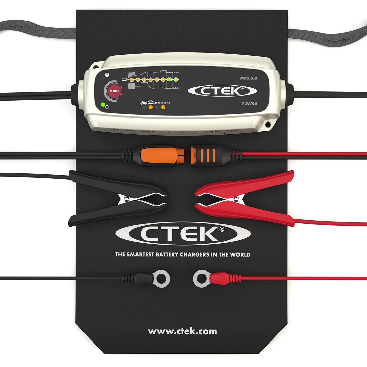 CTEK MXS 5.0, battery charger 12V, temperature compensation, intelligent car battery charger, car and motorcycle charger, battery maintainer with reconditioning mode and AGM option