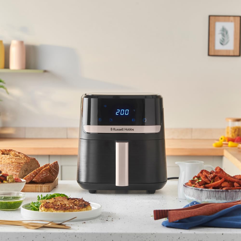 Russell Hobbs hot air fryer L 4.3L Rapid AirFryer [very small housing, very quiet, 9 programs] SatisFry (dishwasher safe, deep fryer without oil, touch screen, grilling, baking, roasting etc) 27610-56