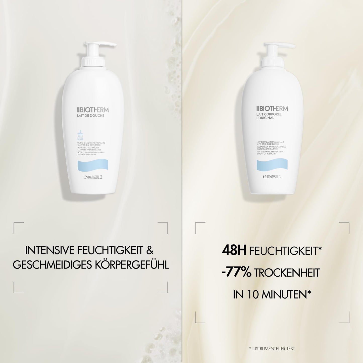 Biotherm care duo with Lait Corporel L'Original body lotion 400 ml & Lait De Douche shower gel 400 ml, moisturizing body care with Life Plankton & citrus scent for supple skin