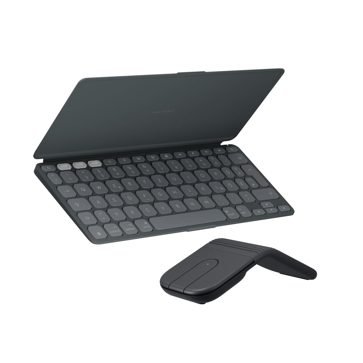 Logitech Keys-to-Go 2 și Mobi Fold, tastatură subțire cu husă și mouse pliabil, ușor, mobil, Bluetooth, pentru Windows-PC, Mac, Android, Chromebook, iPad, DEU QWERTZ - Grafit - 910-007631