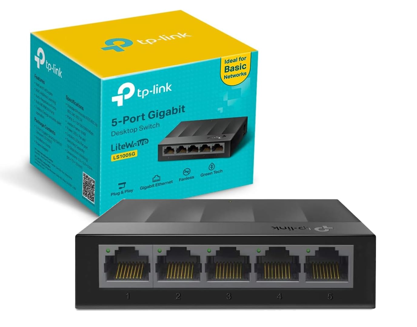 TP-Link LS1005G 5-Port Desktop Switch (5 x Gigabit Auto-Negotiation RJ45 Ports, IEEE 802.3X, Plug and Play, energy saving, plastic housing for easy table or wall mounting) black