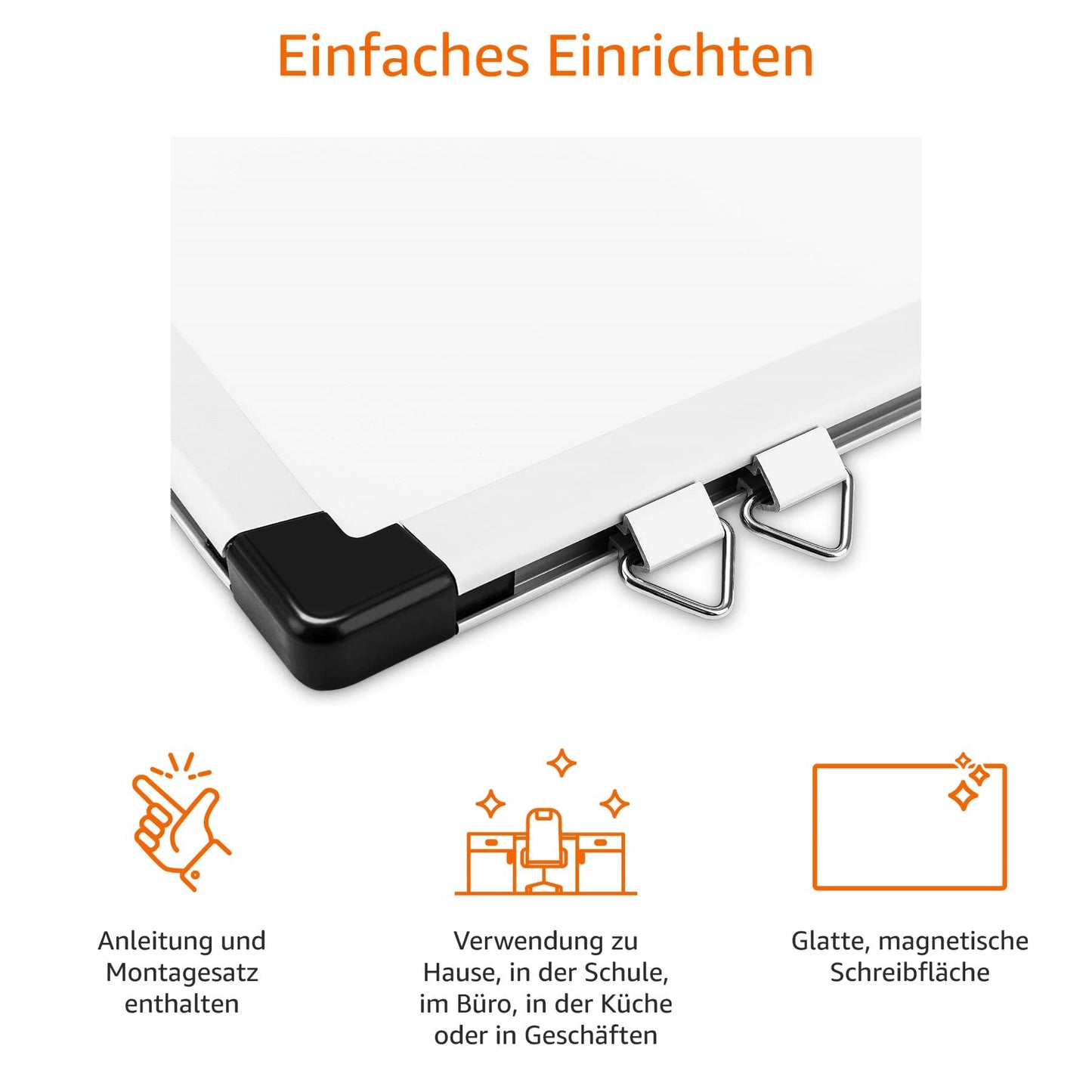 Amazon Basics magnetic whiteboard with aluminum frame, pen holder, 6 magnets, 1 eraser and 2 markers for use in the office and at home, for wall mounting, dry-wipe, 120cm x 90cm - 1548964532