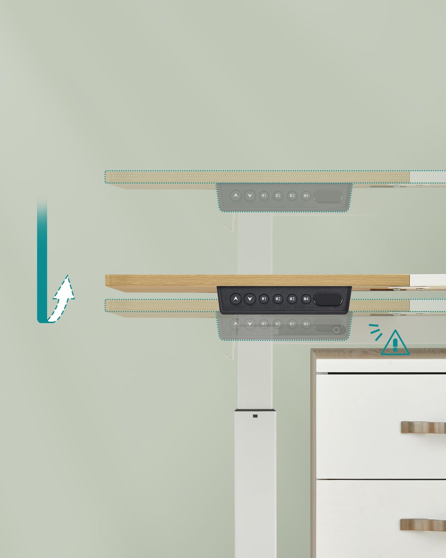 SONGMICS Electric height-adjustable desk, 120 x 60 cm, infinitely adjustable, memory function with 4 heights, natural oak color-matt white LSD015N01