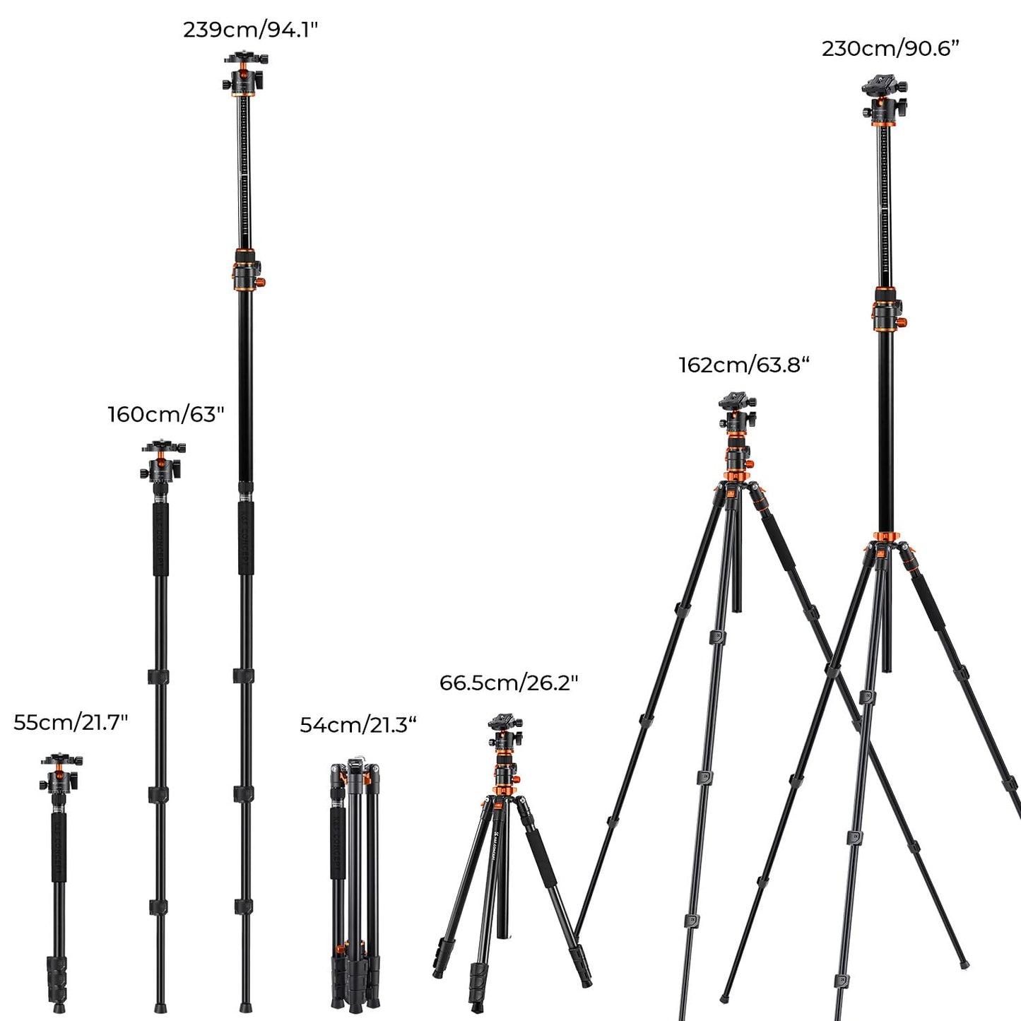 K&F CONCEPT New tripod for camera, 230cm professional camera tripod with new center column construction, removable monopod, tripod for outdoor and indoor shots T254A7+BH-28L - KF09.119