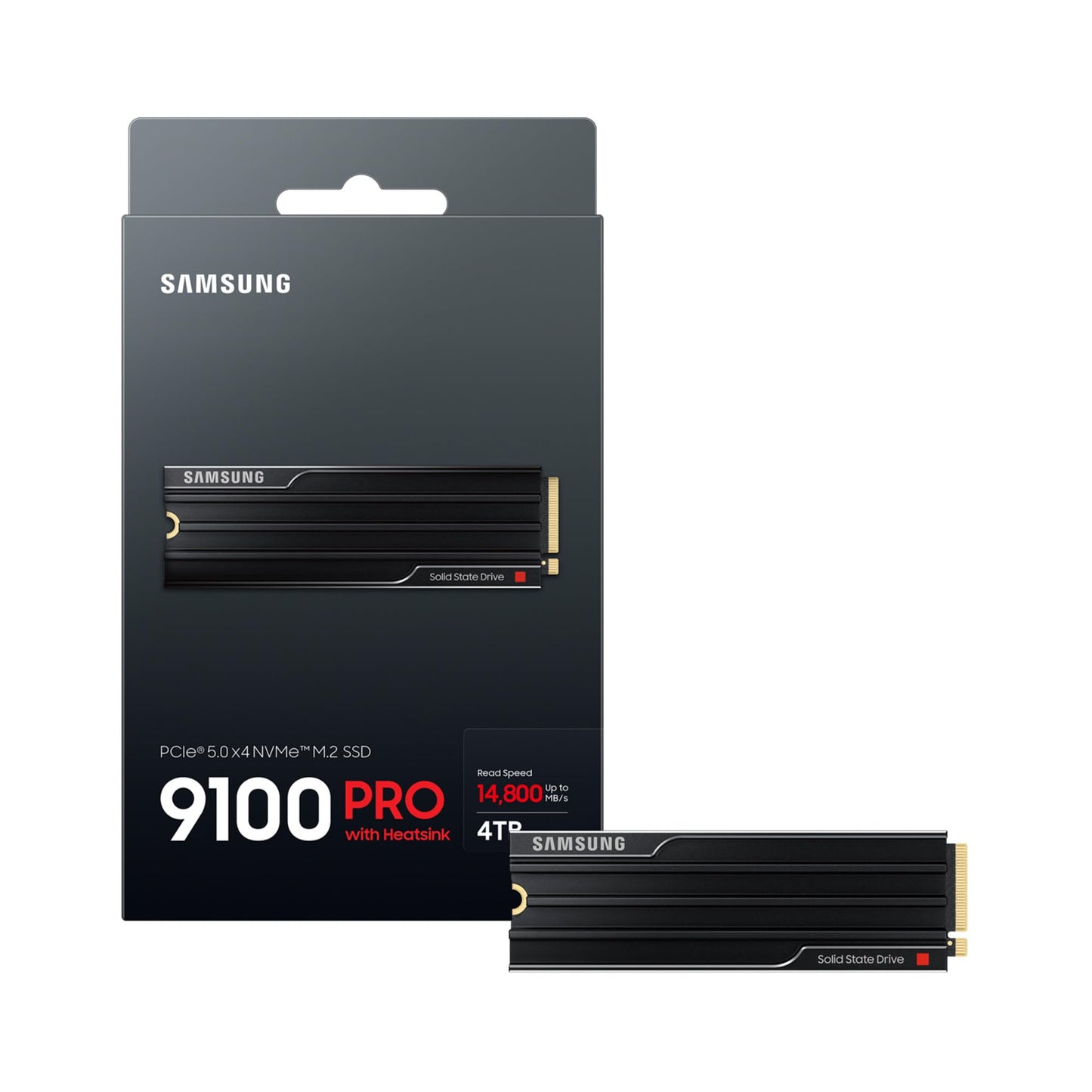 Samsung 9100 PRO Heatsink NVMe M.2 SSD, 4TB, PCIe 5.0, 14,800 MB/s Read, 13,400 MB/s Write, Internal SSD for PC and Console Gaming and Video Editing, Black, MZ-VAP4T0CW