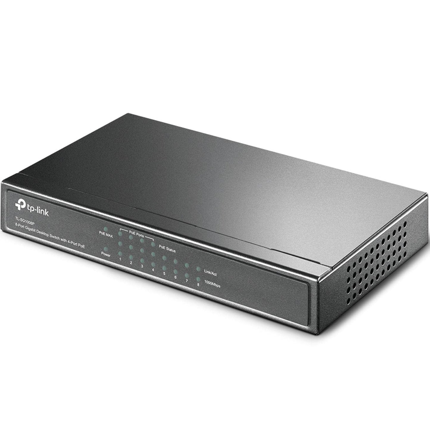 TP-Link TL-SG1008P 8 port PoE switch with 4 PoE+ ports (64 watts, IEEE-802.3af/at PoE, fanless, plug-and-play, robust metal housing) black