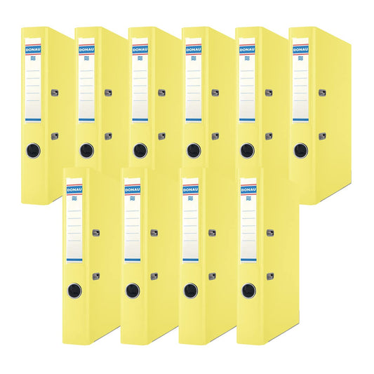 Donau Premium Slim Folder Pack of 10/DIN A4/5 cm/10 Pieces/Yellow/Plastic Cover PP/Carton Paper Slot Folder Office Folder File Ring Binder/Green Dot - 3955001PL-11